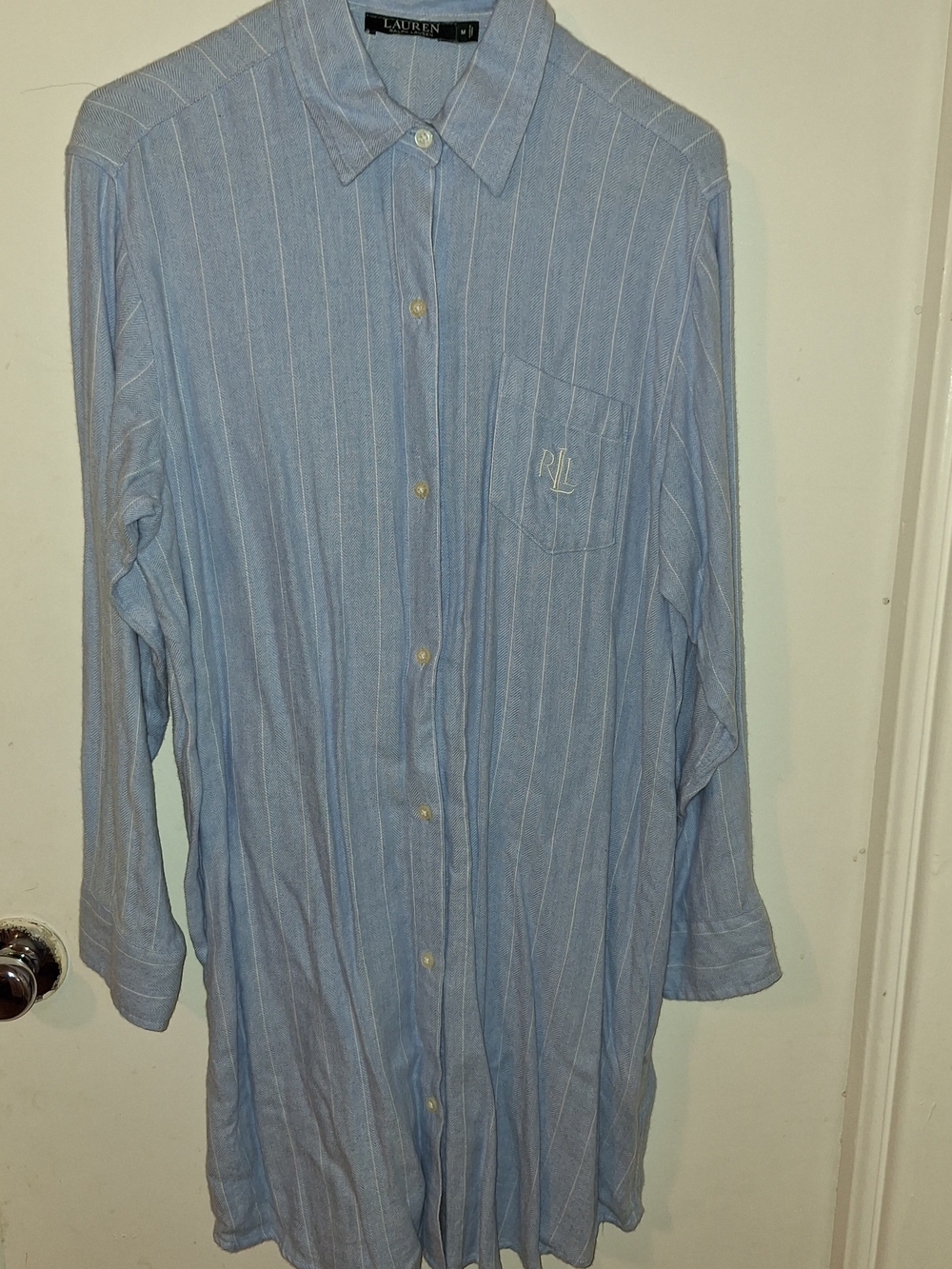Lauren Ralph Lauren Light Blue Pinstripe Button-Front Nightshirt